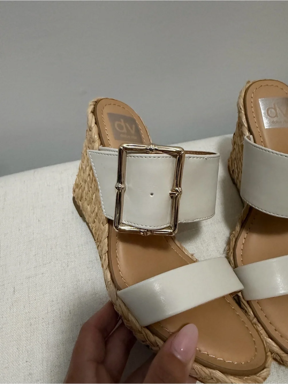 Dolce Vita Leelee Buckle Strap Espadrille Wedge in White